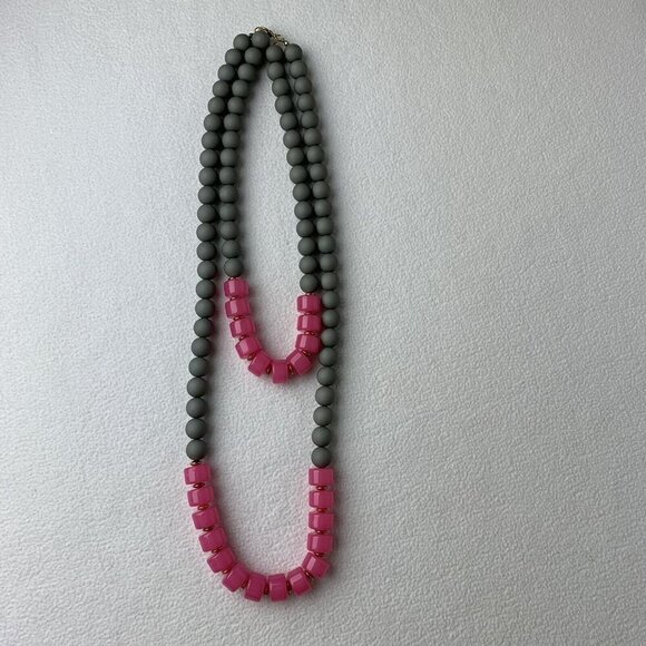 Pink Gray Layered Beaded Necklace Statement Fashion Acrylic - Picture 5 of 5